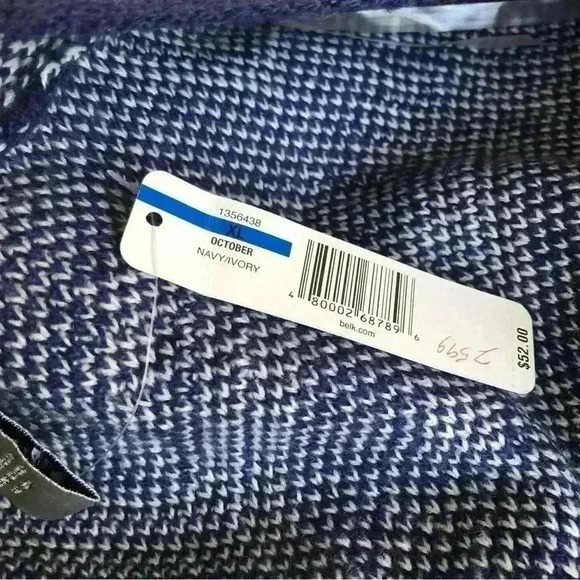 New Directions Women Weekend Navy and Ivory Sweater Cape with fringe size XL NWT - Picture 8 of 12